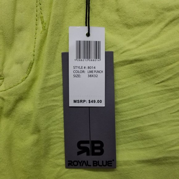 Royal Blue Shorts Mens 38 Neon Yellow Chino Pockets Casual Cotton Outdoor - Picture 3 of 9